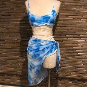 Blue Tie Dye 3 Piece Bikini Set